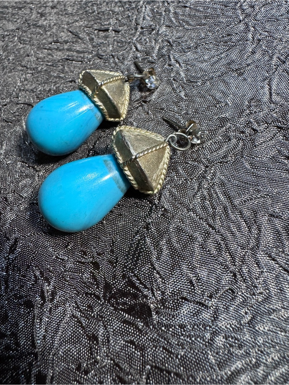 Turquoise Drop Statement Earrings - Blue and Gold